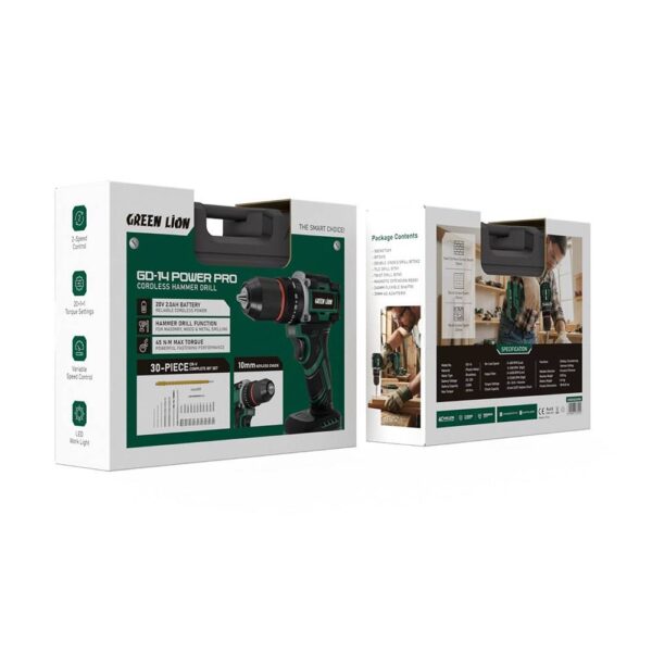دریل شارژی چکشی گرین لاین مدل GD-14 (کد GNGD14D21VGN)