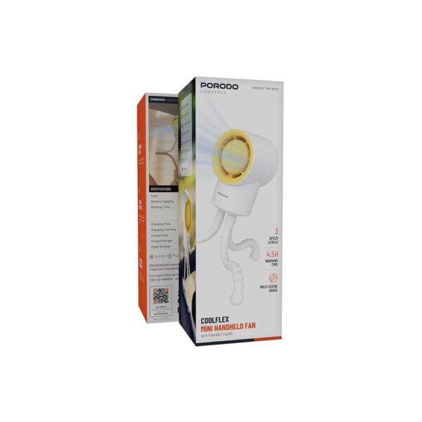 پنکه سه پایه پرودو PDF35AWH | خرید فن شارژی Porodo Coolflex با پایه انعطاف‌پذیر